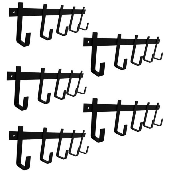 Kit 5 Cabideiros De Parede Com 5 Ganchos Em Aço Preto Para Pe