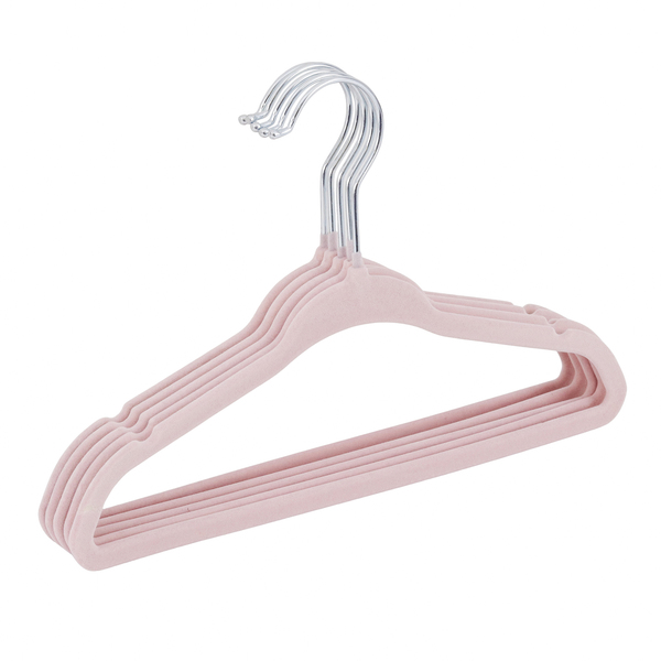 Kit 5 Cabides Infantis Plástico Aveludado Rosa Mek