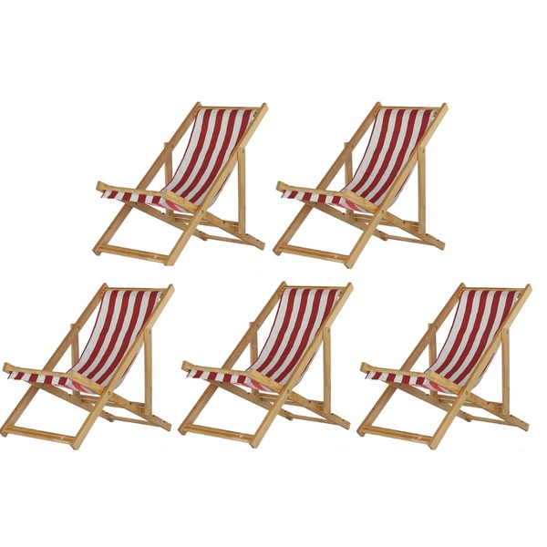 Kit 5 Cadeira Madeira Espreguiçadeira Dobrável Sb-list Vermel