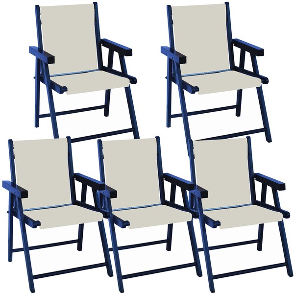 Kit 5 Cadeira Praia Dobrável Madeira Black-branco