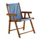 Kit 5 Cadeira Praia Dobrável Madeira Envernizada-azul