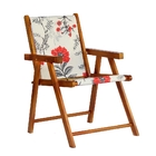 Kit 5 Cadeira Praia Dobrável Madeira Envernizada-cinza Floral