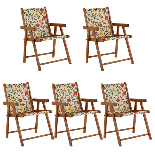 Kit 5 Cadeira Praia Dobrável Madeira Envernizada-floral