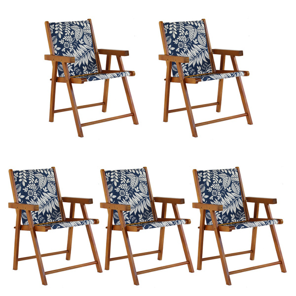 Kit 5 Cadeira Praia Dobrável Madeira Envernizada-folhas Branc