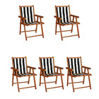 Kit 5 Cadeira Praia Dobrável Madeira Envernizada-l Preto/bran