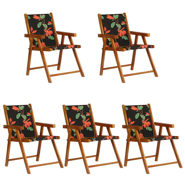 Kit 5 Cadeira Praia Dobrável Madeira Envernizada-preto Flores