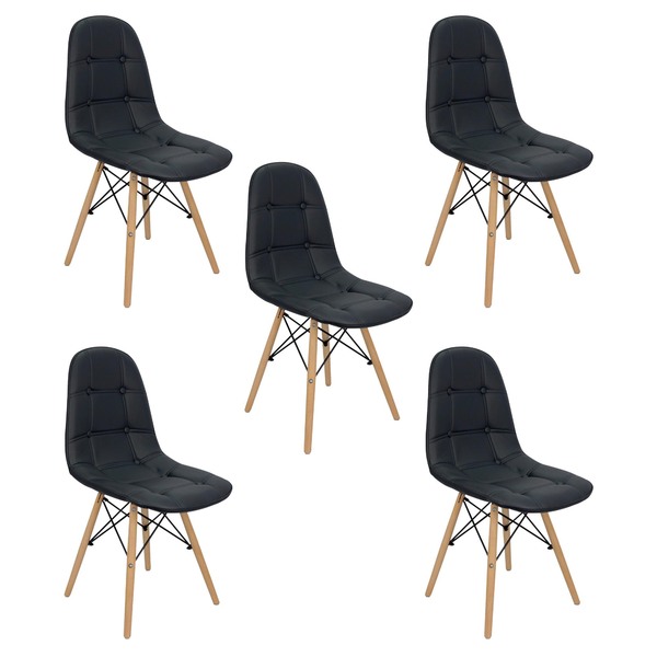 Kit 5 Cadeiras Charles Eames Botonê Eiffel Estofada - Preta