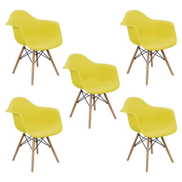 Kit 5 Cadeiras Charles Eames Eiffel Com Braço Amarela