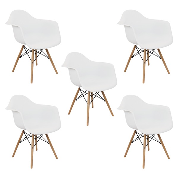 Kit 5 Cadeiras Charles Eames Eiffel Com Braço Preta Branca Be