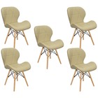 Kit 5 Cadeiras Charles Eames Eiffel Slim Wood Estofada - Bege