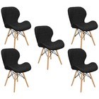 Kit 5 Cadeiras Charles Eames Eiffel Slim Wood Estofada - Preta