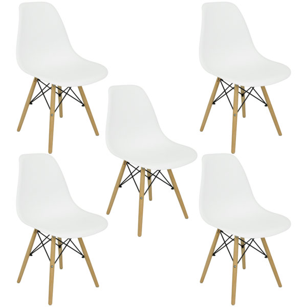 Kit 5 Cadeiras Charles Eames Eiffel Wood Design - Branca