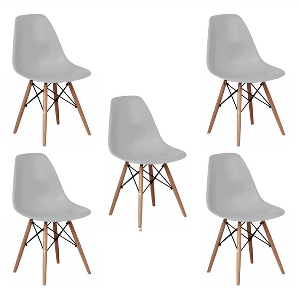 Kit 5 Cadeiras Charles Eames Eiffel Wood Design Branca Preta