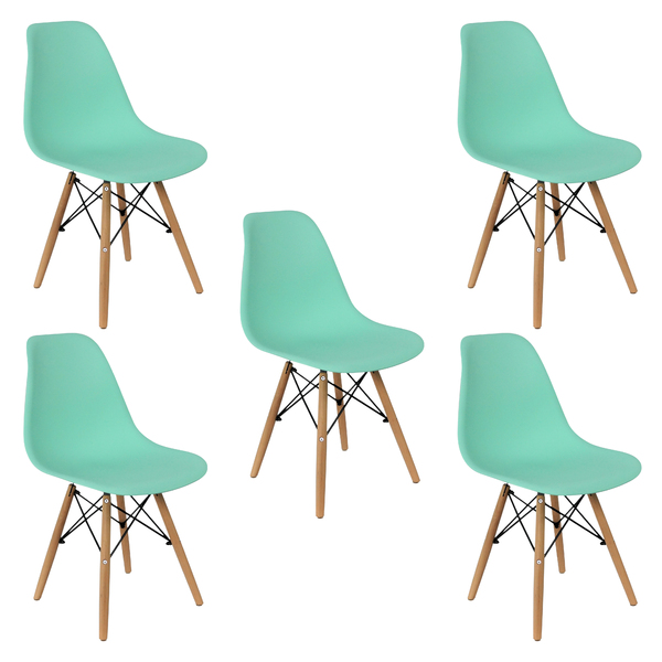 Kit 5 Cadeiras Charles Eames Eiffel Wood Design Branca Preta