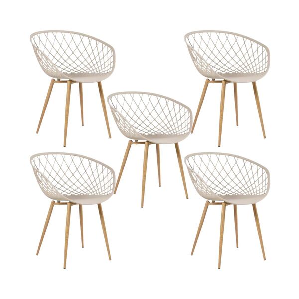 Kit 5 Cadeiras Clarice Nest Wood Com Apoio De Braço - Bege