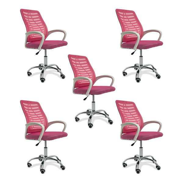Kit 5 Cadeiras De Escritório Esteirinha Mesh Ergonômica - Rosa