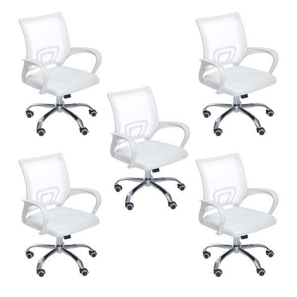 Kit 5 Cadeiras De Escritório Mesh Assento Estofado Base Girat