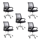 Kit 5 Cadeiras De Escritório Mesh Assento Estofado Base Girat