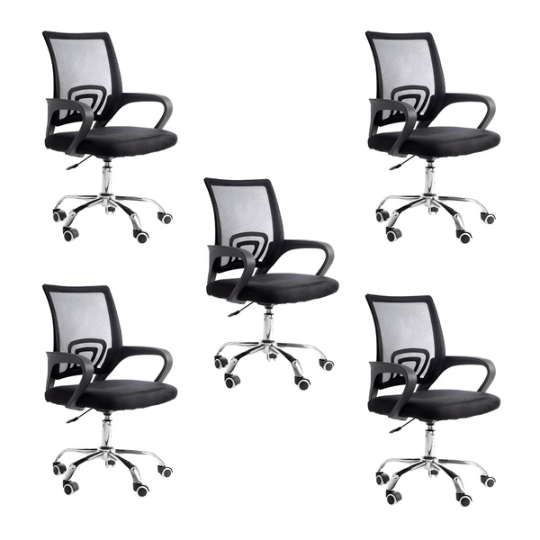 Kit 5 Cadeiras De Escritório Mesh Assento Estofado Base Girat