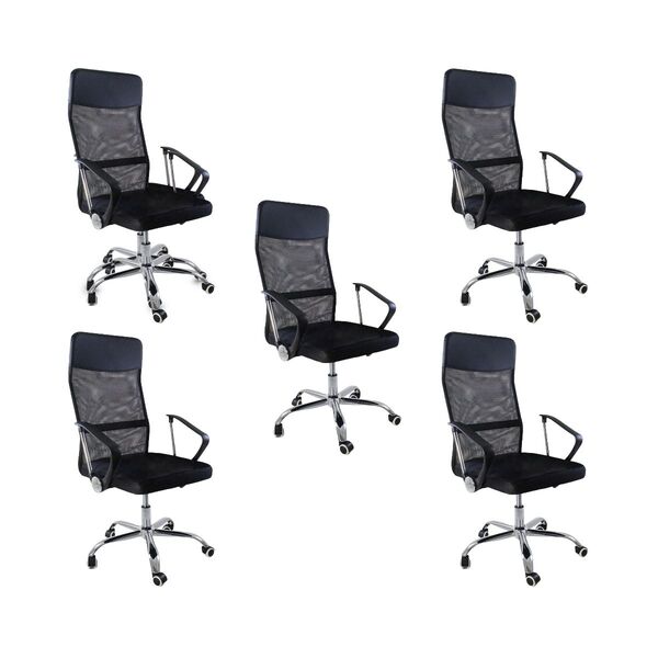 Kit 5 Cadeiras De Escritorio Nagano Tela Mesh Ergonômica - Pr