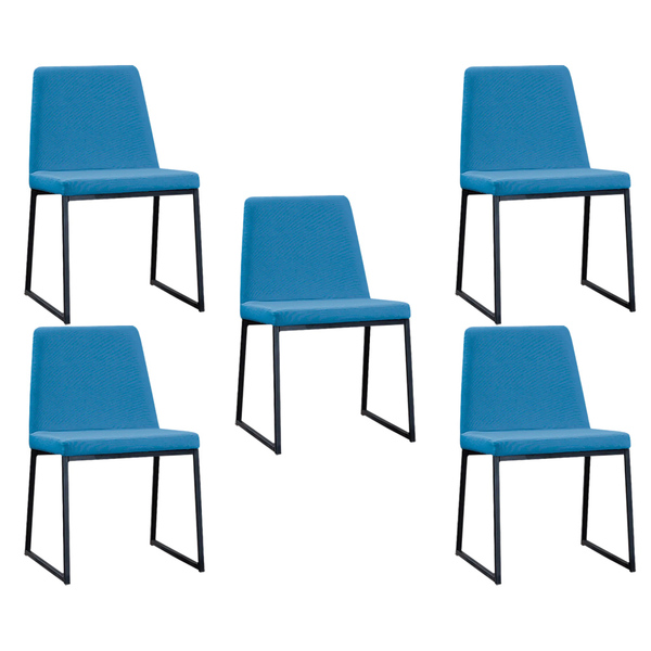 Kit 5 Cadeiras De Jantar Decorativa Base Aço Preto Javé Linho