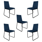 Kit 5 Cadeiras De Jantar Estofada Lille Base Preta Veludo Azu