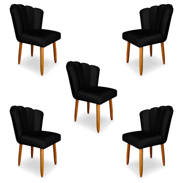 Kit 5 Cadeiras De Jantar Pétala Estofada Pés Palito Veludo -