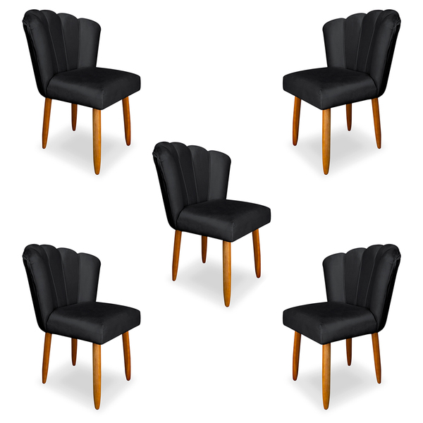 Kit 5 Cadeiras De Jantar Pétala Estofada Pés Palito Veludo -