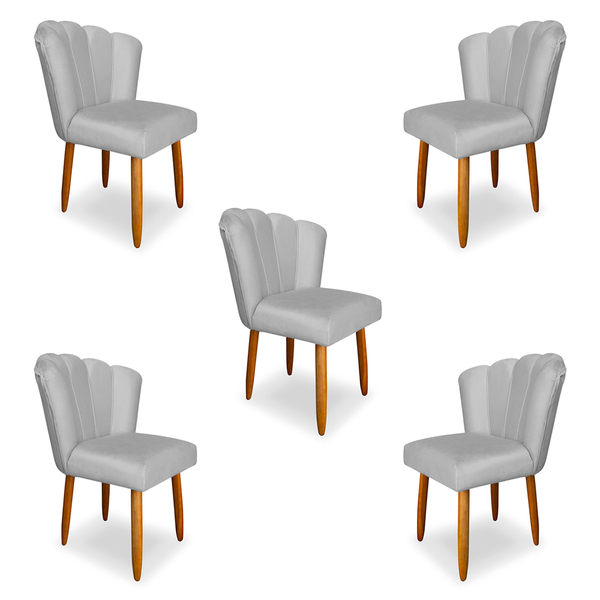 Kit 5 Cadeiras De Jantar Pétala Estofada Pés Palito Veludo -
