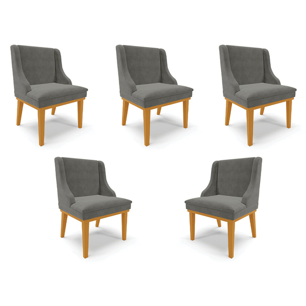 Kit 5 Cadeiras Decorativas Sala De Jantar Base Fixa De Madeir