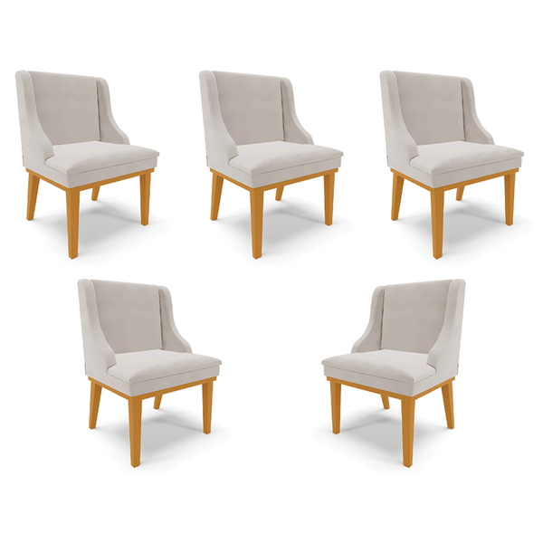 Kit 5 Cadeiras Decorativas Sala De Jantar Base Fixa De Madeir