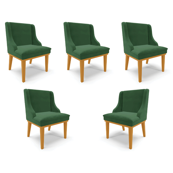 Kit 5 Cadeiras Decorativas Sala De Jantar Base Fixa De Madeir