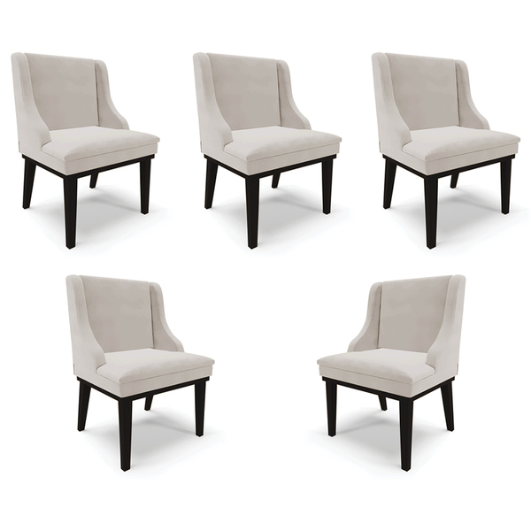 Kit 5 Cadeiras Decorativas Sala De Jantar Base Fixa De Madeir