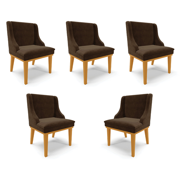 Kit 5 Cadeiras Decorativas Sala De Jantar Base Fixa De Madeir