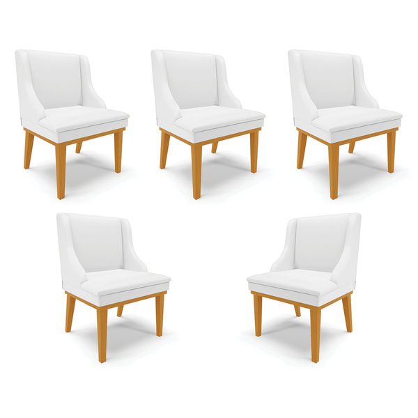 Kit 5 Cadeiras Decorativas Sala De Jantar Base Fixa De Madeir