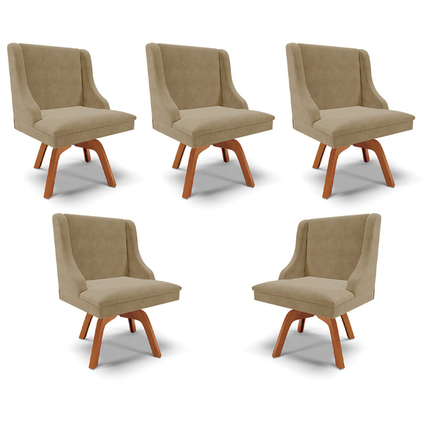 Kit 5 Cadeiras Decorativas Sala De Jantar Base Giratória De M