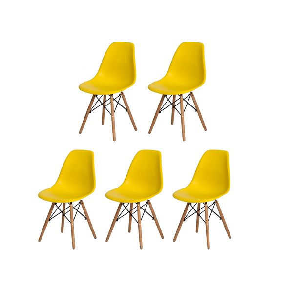 Kit 5 Cadeiras Eiffel Eames DSW Amarelo Base Madeira