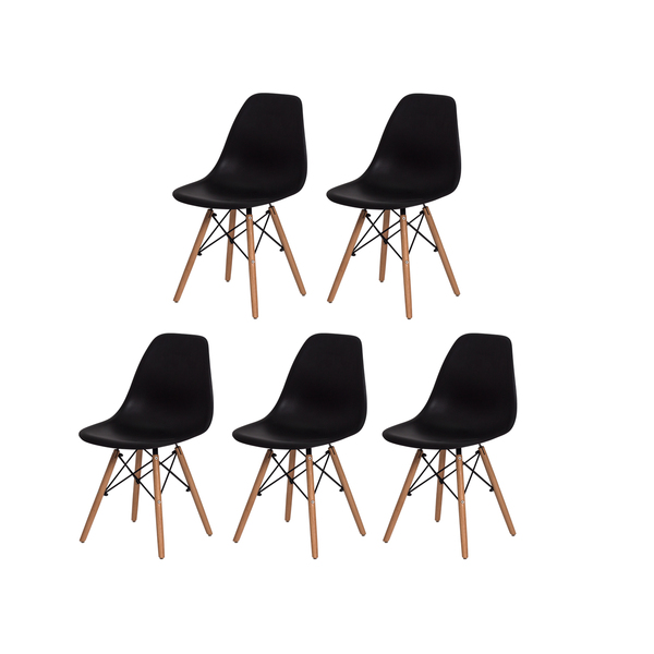 Kit 5 Cadeiras Eiffel Eames DSW Preta Base Madeira