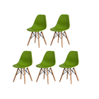 Kit 5 Cadeiras Eiffel Eames Verde Base Madeira