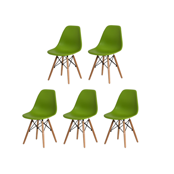 Kit 5 Cadeiras Eiffel Eames Verde Base Madeira