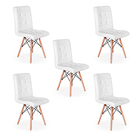 Kit 5 Cadeiras Eiffel Gomos Estofada Base Madeira Branca