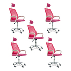 Kit 5 Cadeiras Escritório Diretor Tela Mesh Com Encosto Rosa