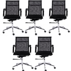 Kit 5 Cadeiras Escritório Esteirinha Tela Preta Giratória