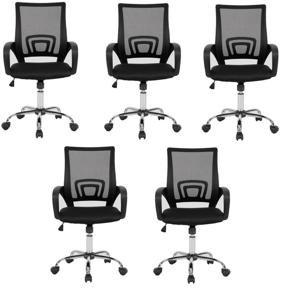 Kit 5 Cadeiras Escritório Giratórias Ergonômica Preta
