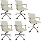 Kit 5 Cadeiras Office Com Rodízio E Encosto Esteirinha Baixa