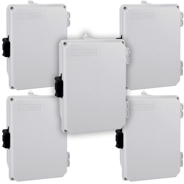 Kit 5 Caixa Plastica  C20-14-10cm Pq C/ Fecho Baixa Sibratec