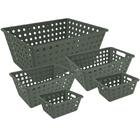 Kit 5 Caixas Organizadoras Coza Cesto Plástico Flora Verde Am