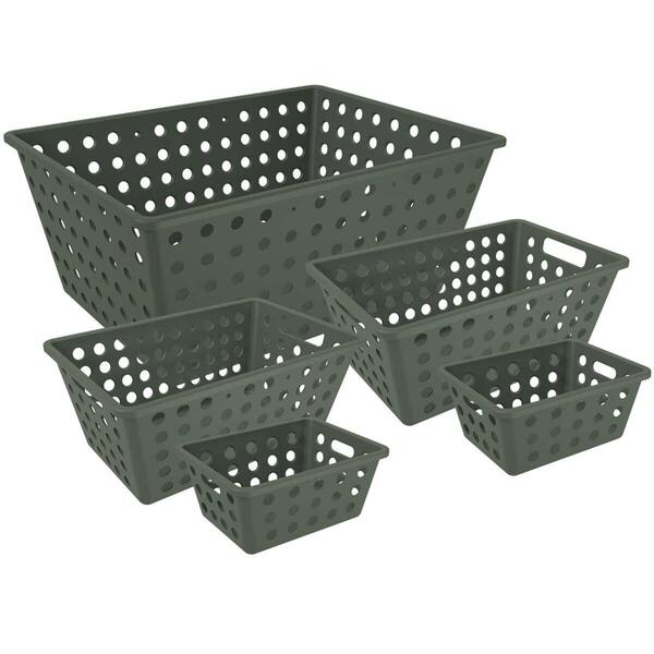 Kit 5 Caixas Organizadoras Coza Cesto Plástico Flora Verde Am