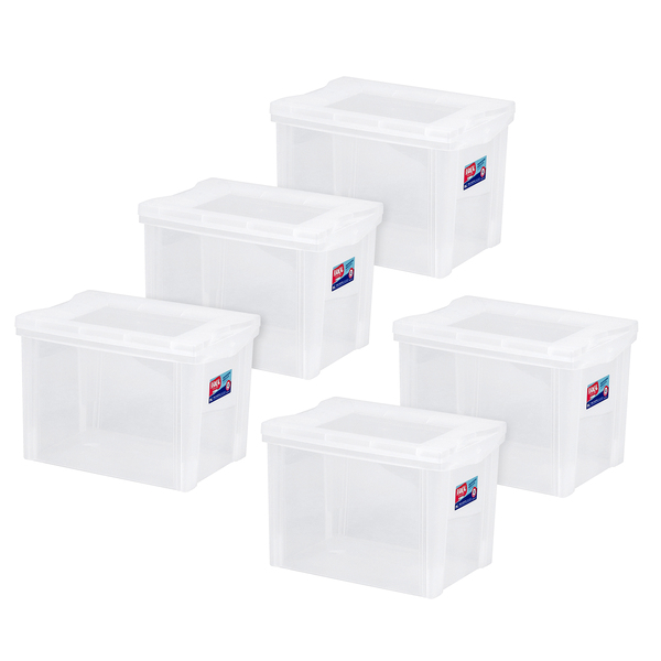 Kit 5 Caixas Organizadoras Plástico Transparente 30L 30,7x42,5x30,5cm Radical Color Ordene