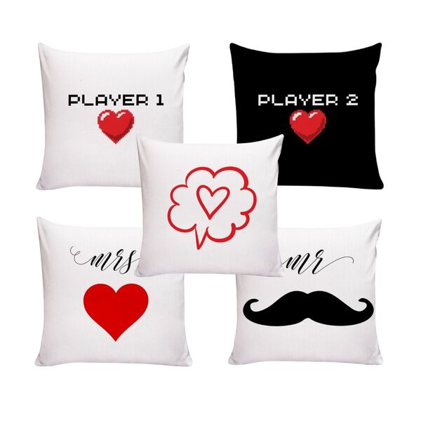 Kit 5 Capas De Almofadas Para Sofá 40x40 Casal Amor Branco